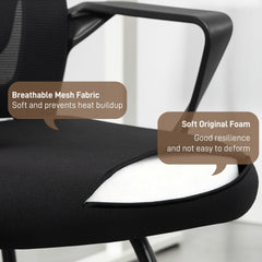 HOMCOM Desk Chair No Wheels, Office Chair with Mesh Back, Lumbar Support, Metal Base for Waiting Room, Conference Room, Black
