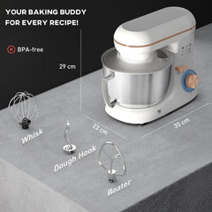 HOMCOM 1300W Kitchen Stand Mixer, with Accessories - White