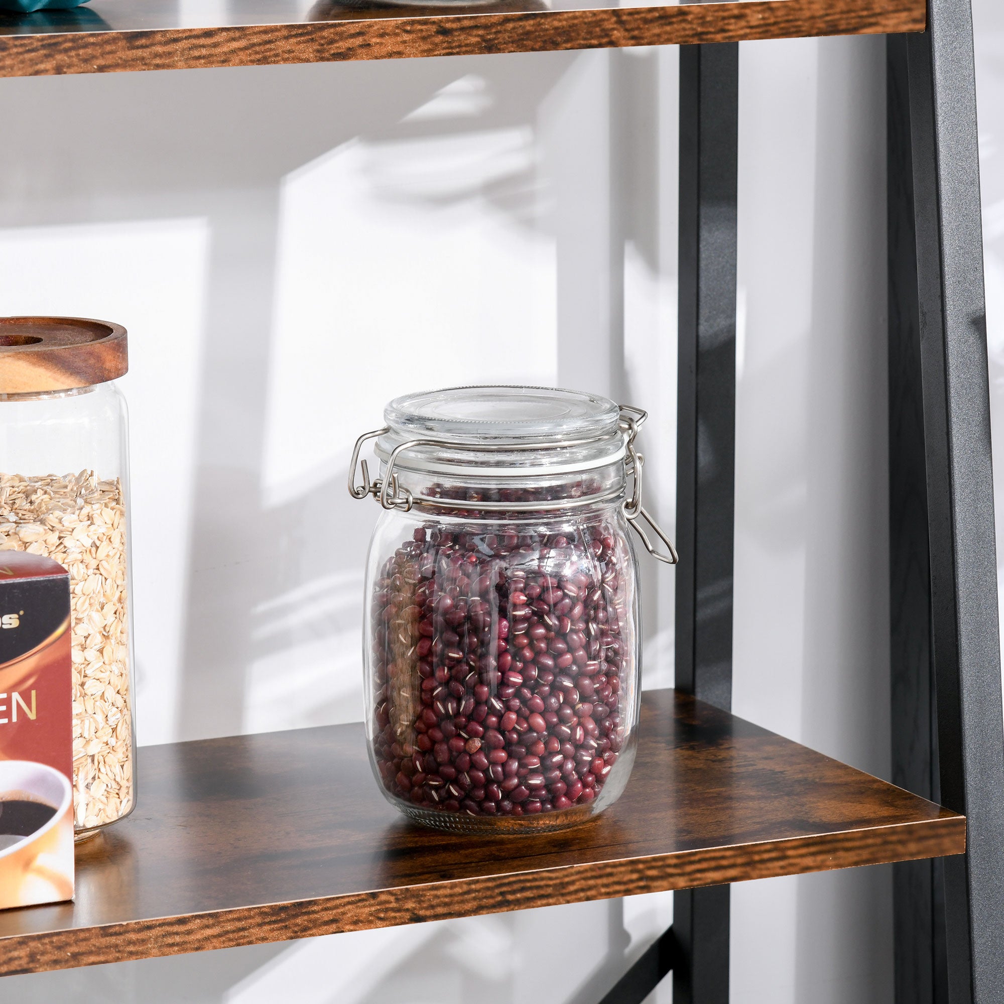 HOMCOM Ladder Shelf, Bookshelf, 4-Tier Industrial Storage Rack for Living Room, Bedroom, Kitchen, Rustic Brown and Black