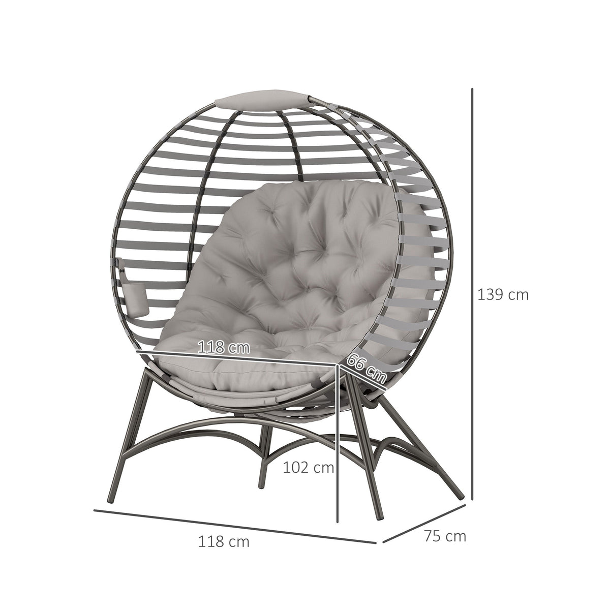 Outsunny Egg Chair with Cushion & Side Pocket - Light Grey