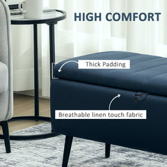 HOMCOM 92 x 31cm Linen-Look Storage Ottoman - Dark Blue