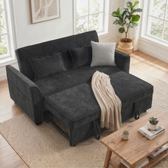 HOMCOM 2 Seater Sofa Bed, 4-in-1 L-Shaped Convertible Pull-Out Sleeper Sofa with Adjustable Backrest and Side Pockets, Black