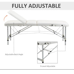 HOMCOM Foldable Massage Bed Portable Table, 3-Section Aluminium Foldable Beauty Couch, Professional Salon Spa Table with Headrest Support and Carry Bag, 81 cm Width, White