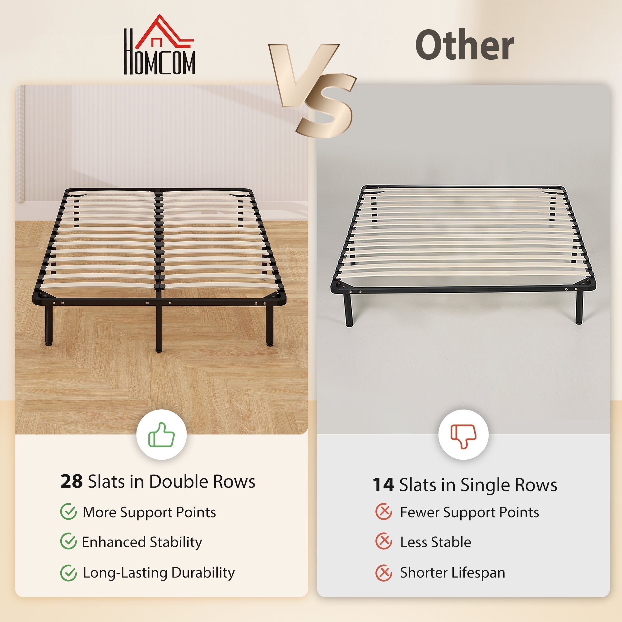HOMCOM 4ft6 Double Bed Frame, Metal Platform Bed Frame with 2 x 14 Wood Slats, No Box Spring Needed, Underbed Storage, Black