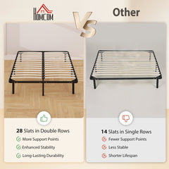 HOMCOM 4ft6 Double Bed Frame, Metal Platform Bed Frame with 2 x 14 Wood Slats, No Box Spring Needed, Underbed Storage, Black