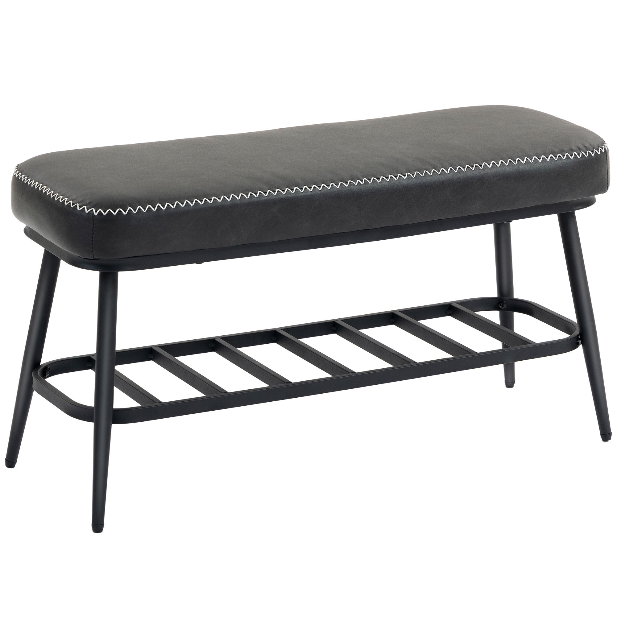 HOMCOM PU Leather Shoe Storage Bench - Charcoal Grey