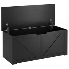 HOMCOM 127L Home Storage Box, with Safety Hinges - Black Wood-Effect