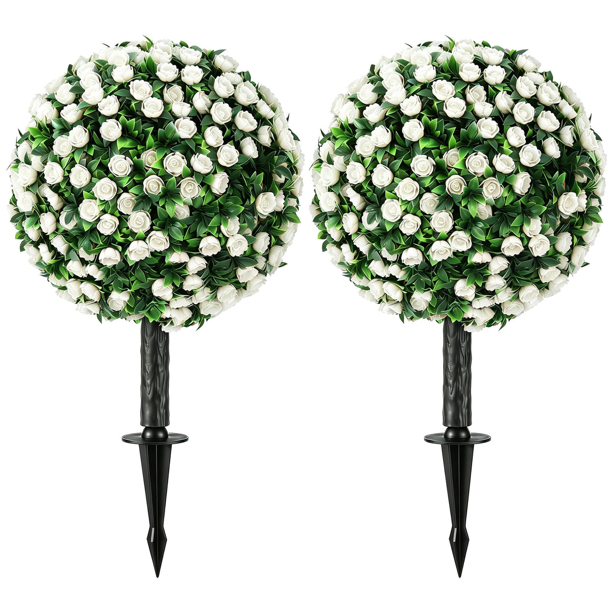 HOMCOM Artificial Rose Topiary UV Resistant, 2-Pack Fake Plants, 55 cm, White