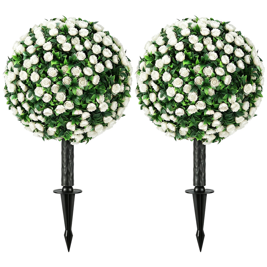 HOMCOM Artificial Rose Topiary UV Resistant, 2-Pack Fake Plants, 55 cm, White