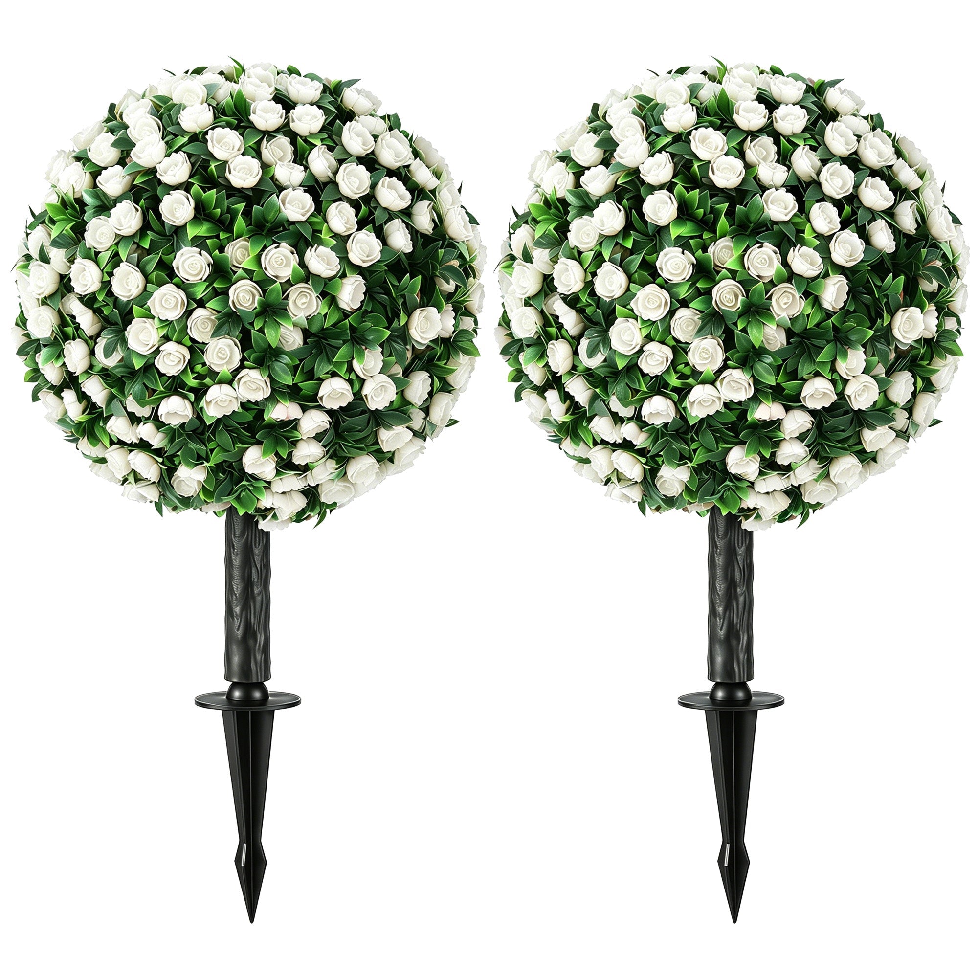 HOMCOM Artificial Rose Topiary UV Resistant, 2-Pack Fake Plants, 55 cm, White