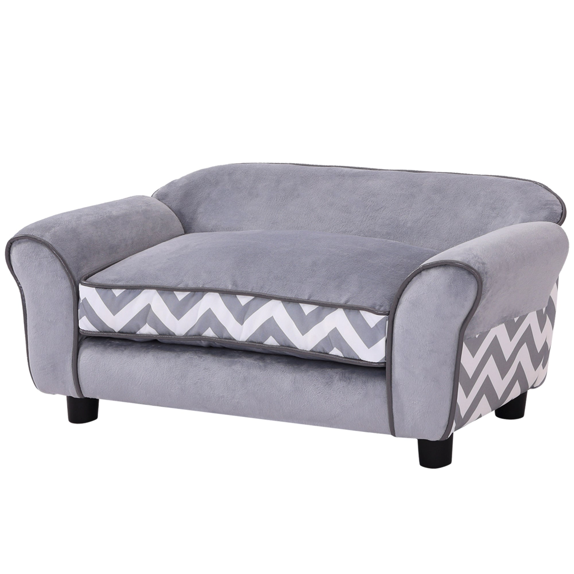 PawHut Dog Sofa Bed for XS-Sized Dogs, Cat Sofa with Soft Cushion, Pet Chair Lounge with Washable Cover, Removable Legs, Wooden Frame - Grey