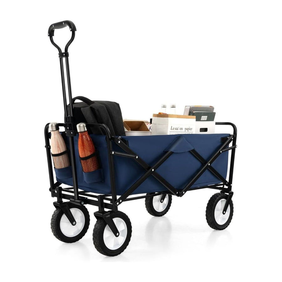 Eavy Duty Camping Garden Cart with navy fabric and black frame on a white background
