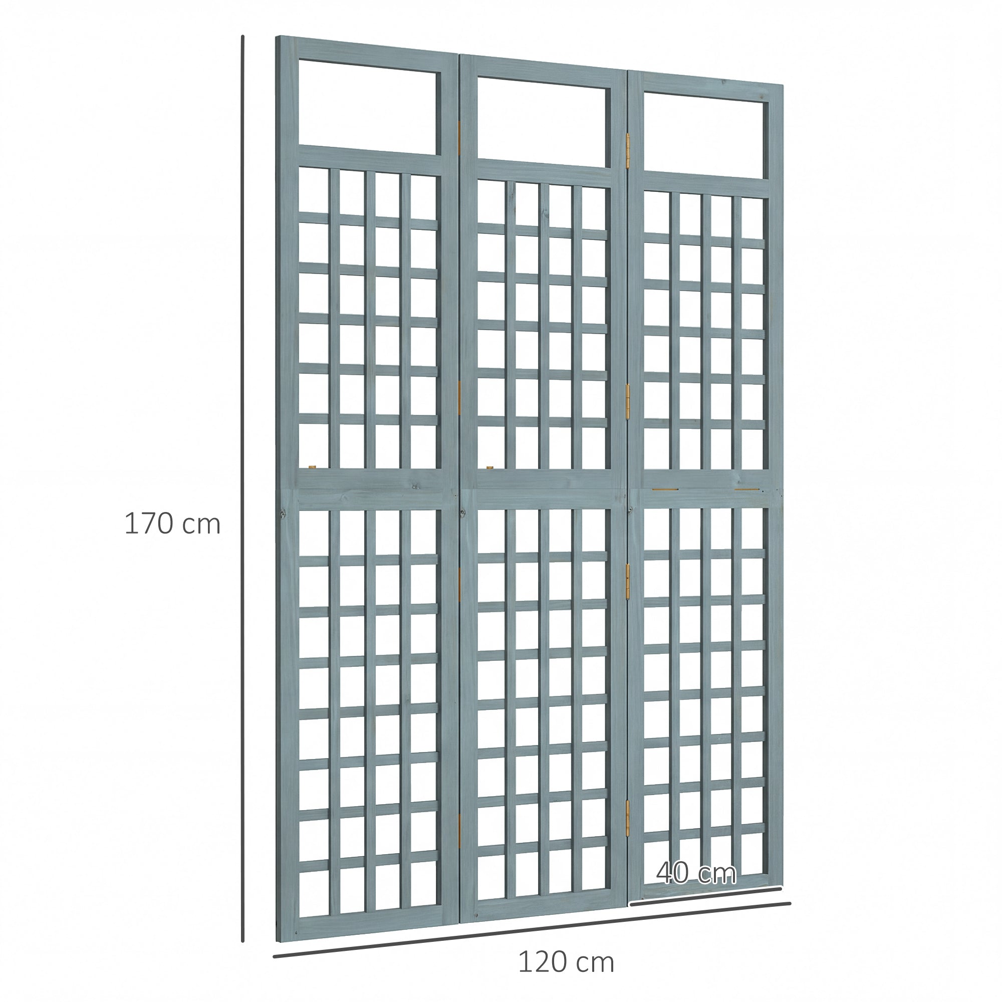 Outsunny 3-Panel Garden Privacy Screen, Freestanding Foldable Wooden Outdoor Divider/Trellis, Decorative Privacy Screen, Grey
