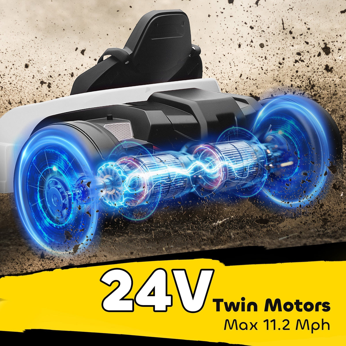 AIYAPLAY 24V Electric Go Kart, Drift Kart with Adjustable Seat, Slow Start, 5-Point Harness, Music, Horn, for 6-12 Years, White