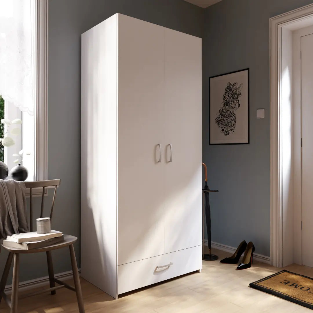 Econobox Hinged Door Wardrobe 80cm [Drawer] in White