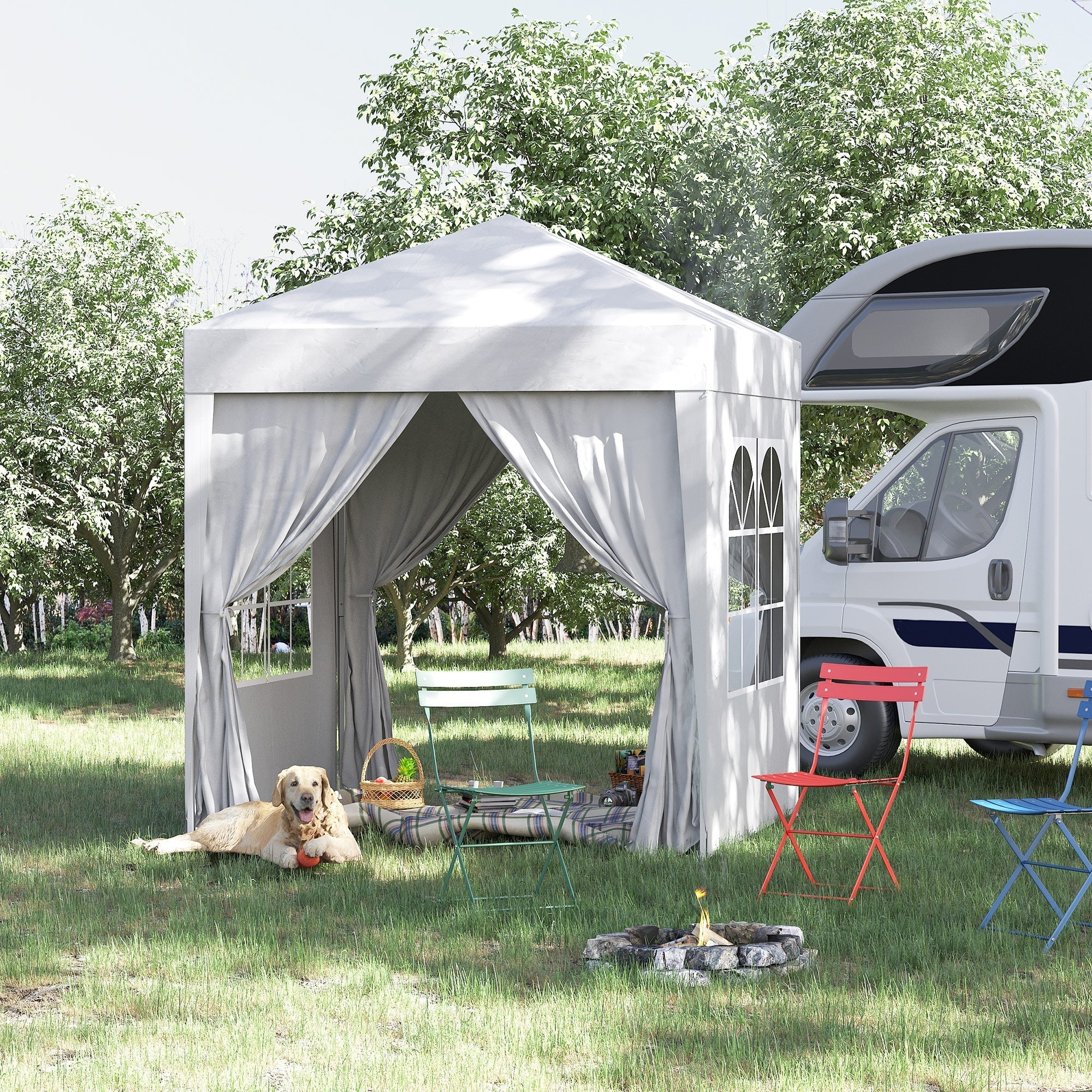 Outsunny 2 x 2 m Garden Pop Up Gazebo, Wedding Party Tent Marquee, Water Resistant Awning Canopy with Sidewalls, Windows, Carry Bag, White