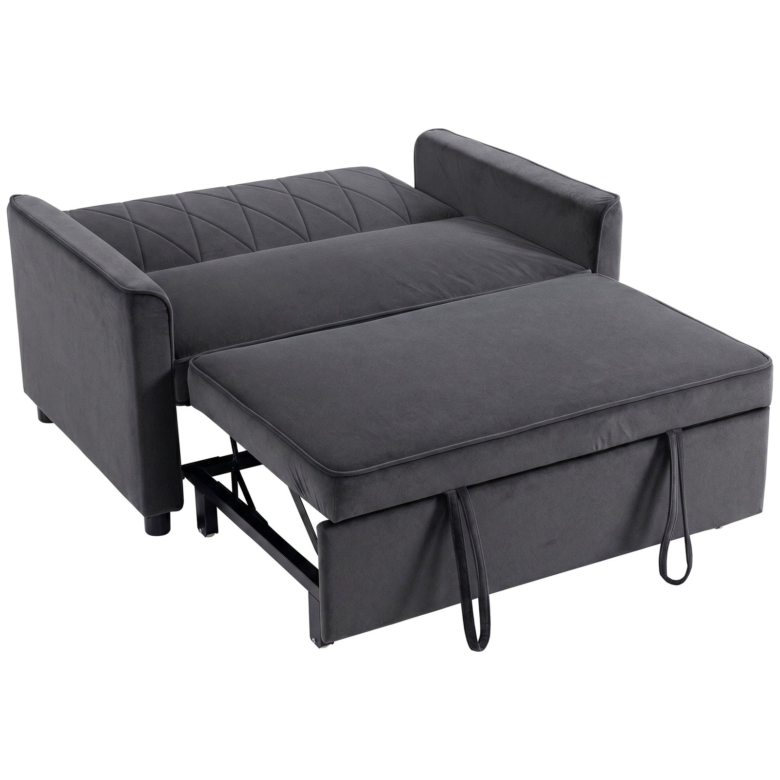 HOMCOM 2 Seater Sofa Bed, 3-in-1 Convertible Pull Out Sleeper Sofa with Clik-Clack Adjustable Backrest, Dark Grey