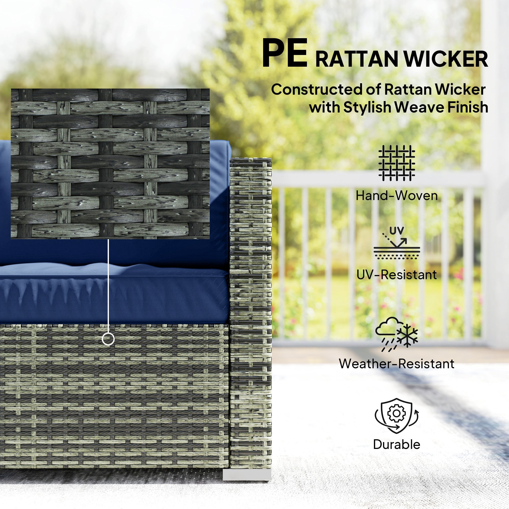 Outsunny Four-Piece Rattan Sofa Set - Blue