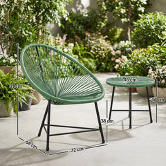 Outsunny Rattan Bistro Set with Acapulco Chairs and Glass Table, Green