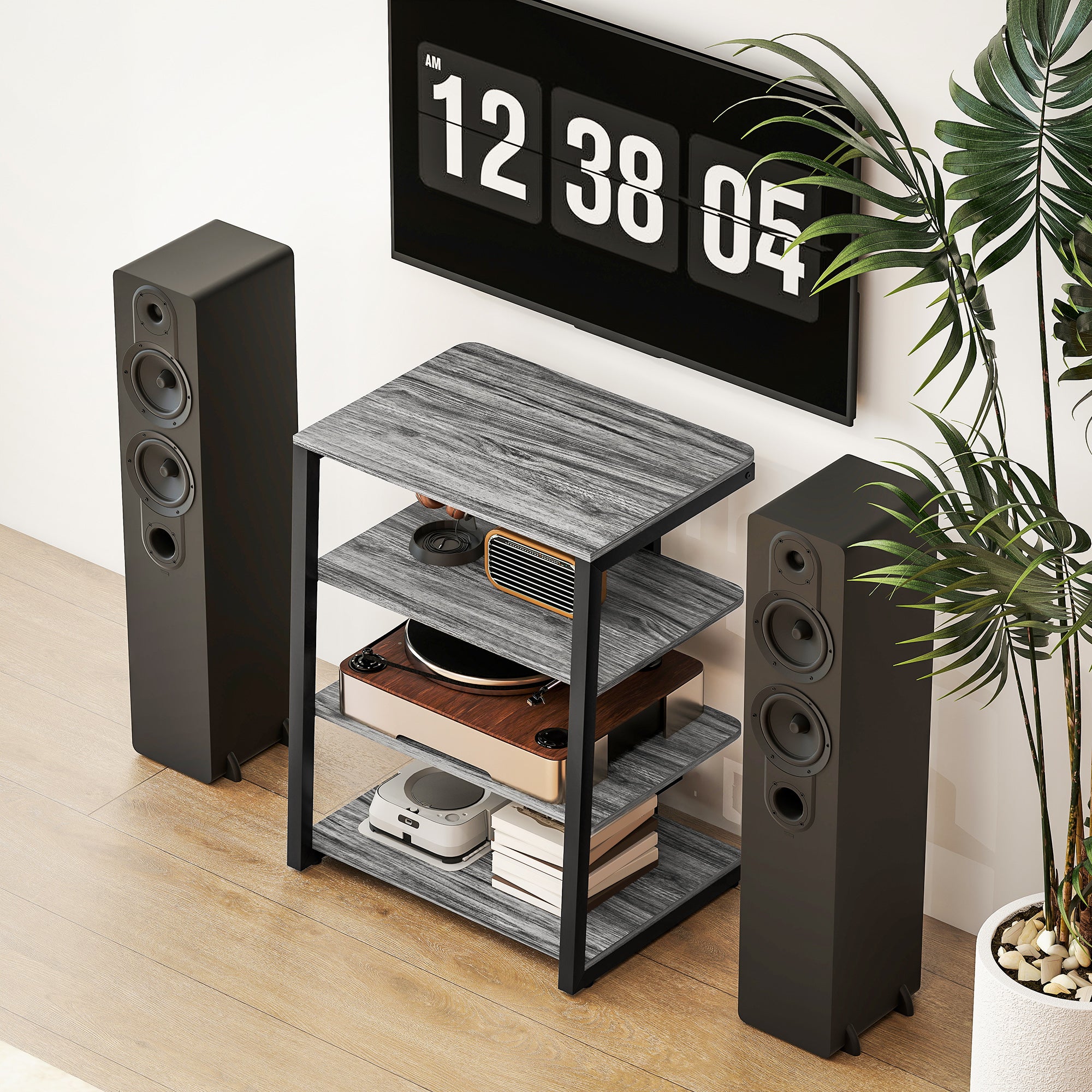 HOMCOM HiFi Stand, with Four Storage Shelves - Dark Grey