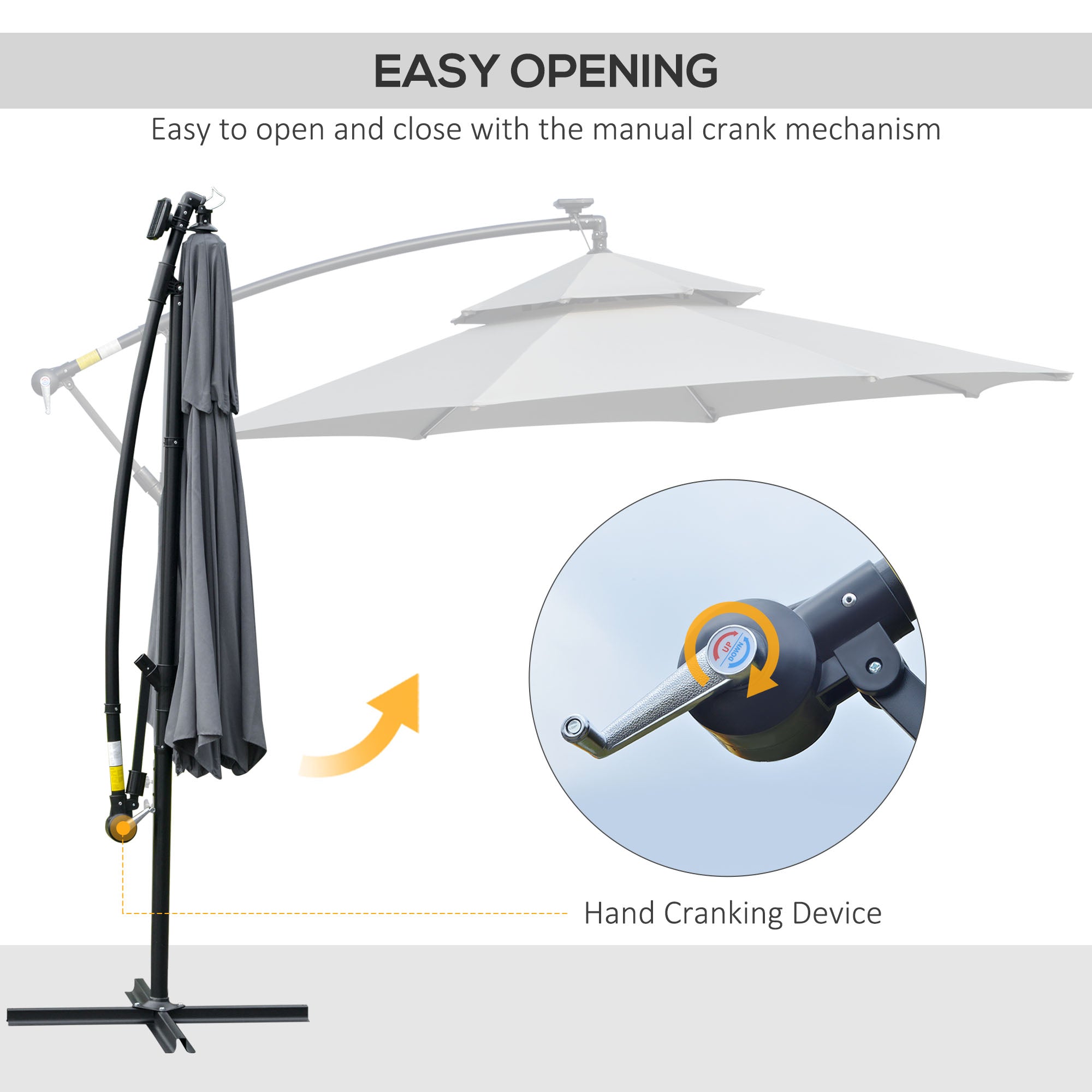 Outsunny 3m LED Light Overhanging Parasol - Grey