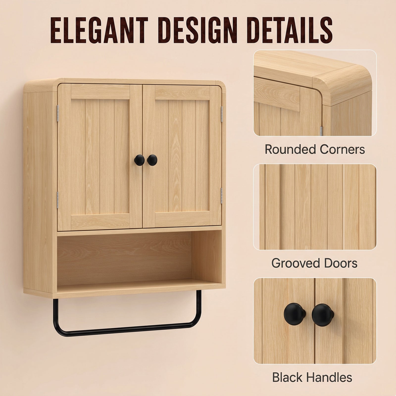 HOMCOM Bathroom Cabinet Wall Mounted, Bathroom Wall Cabinet with 2 Doors, Adjustable Shelf Storage for Toilet, Oak