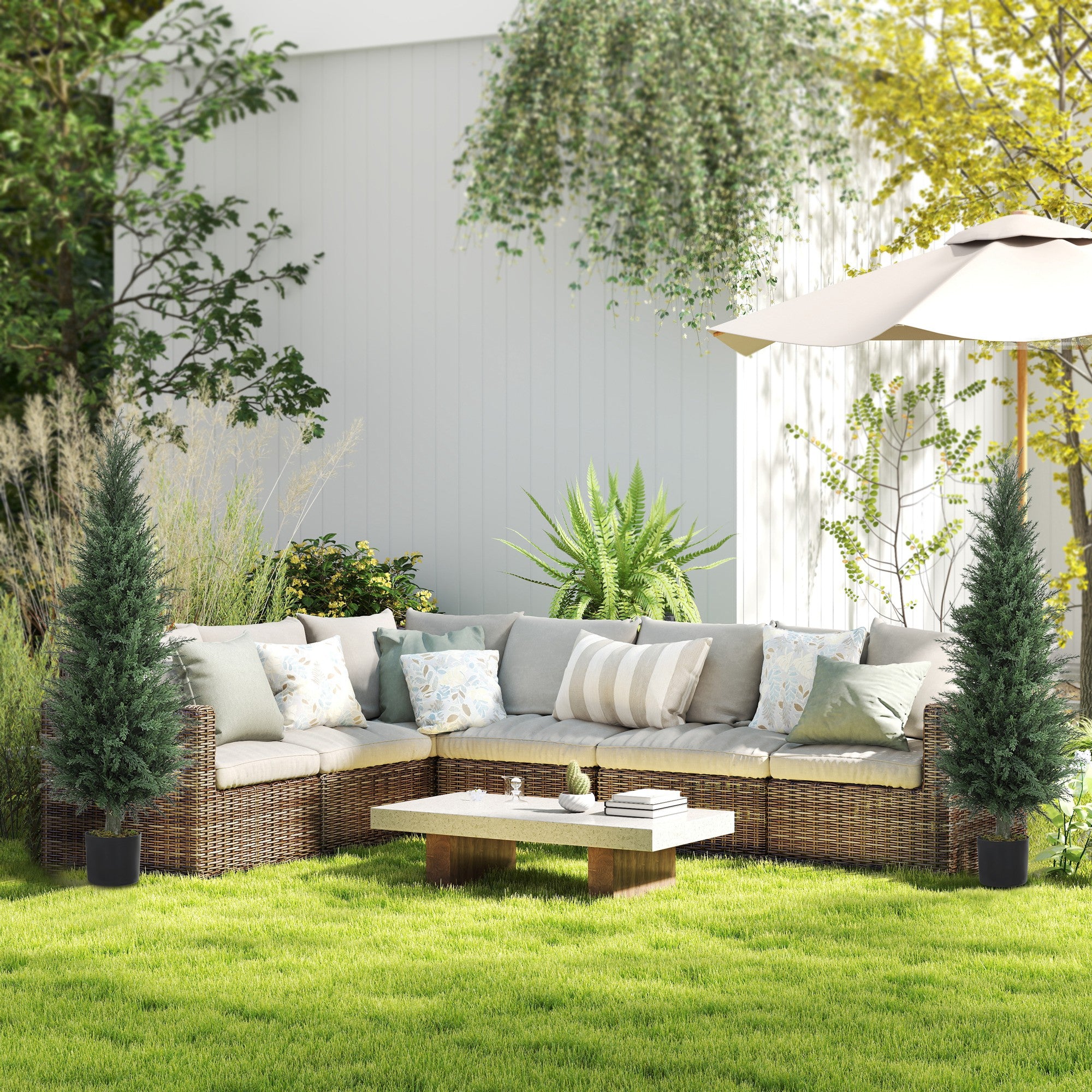 HOMCOM Set of Two Artificial Cypress Trees - Green