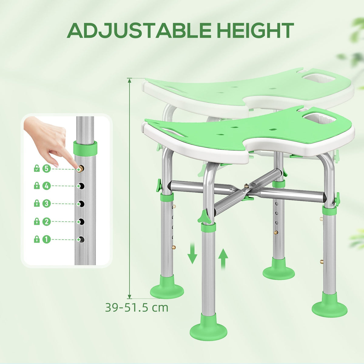 HOMCOM 39-51.5cm 'U' Seat Padded Shower Stool - Green