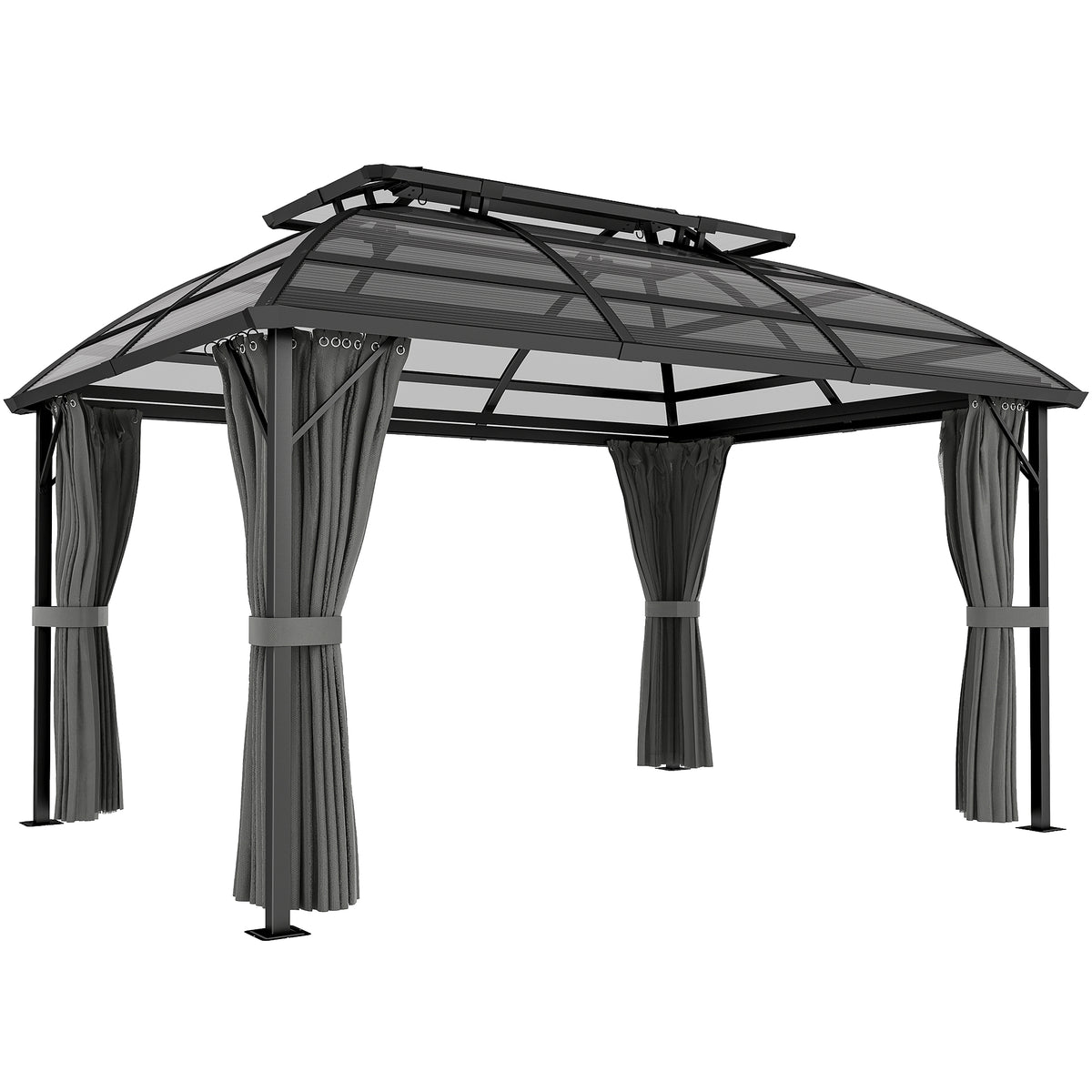 Outsunny 4 x 3m Aluminium Frame Hard Gazebo, with Accessories - Black