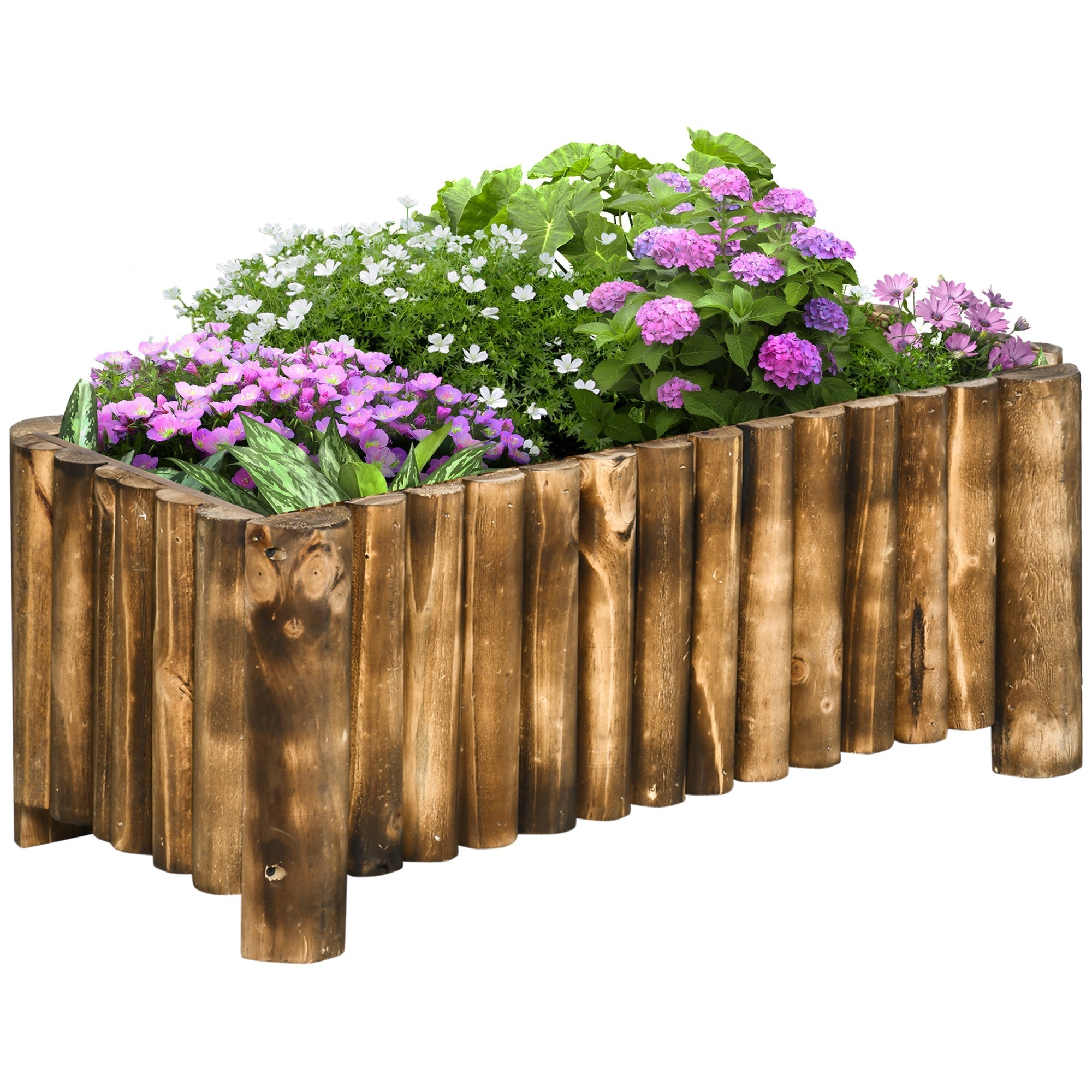 Outsunny 52L Raised Flower Bed Wooden Rectangular Planter Container Box Herb Pot Flower Pot 78L x 35W x 30H (cm)