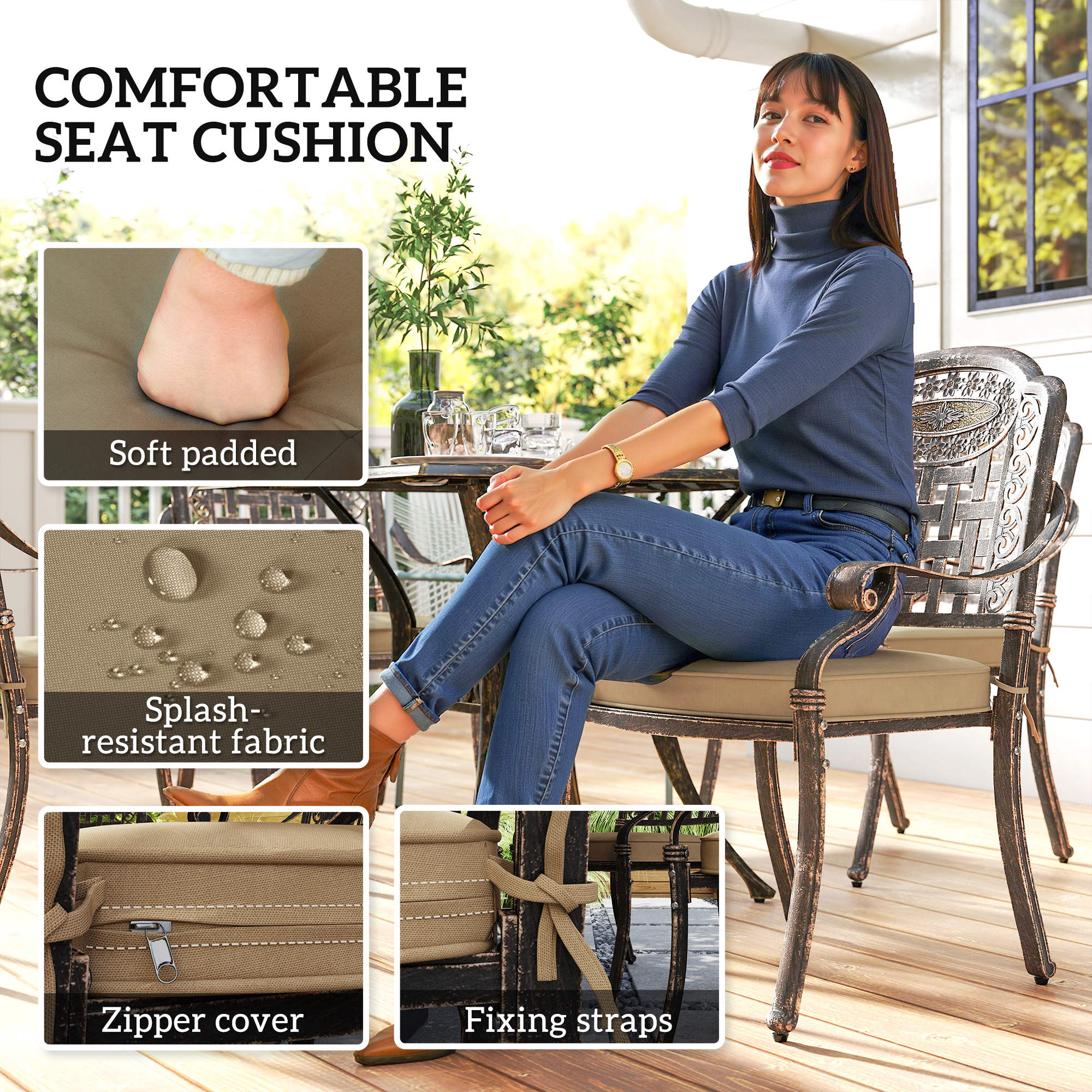 Outsunny Five-Piece Cast Aluminium Garden Dining Set - Bronze Tone