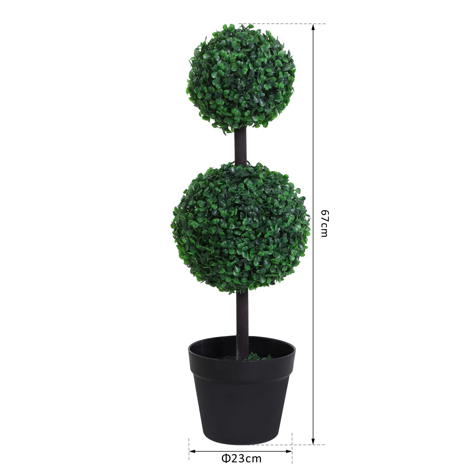 Outsunny Set of 2 Artificial Boxwood Ball Topiary Trees Potted Decorative Plant Indoor D√É¬©cor (67cm)
