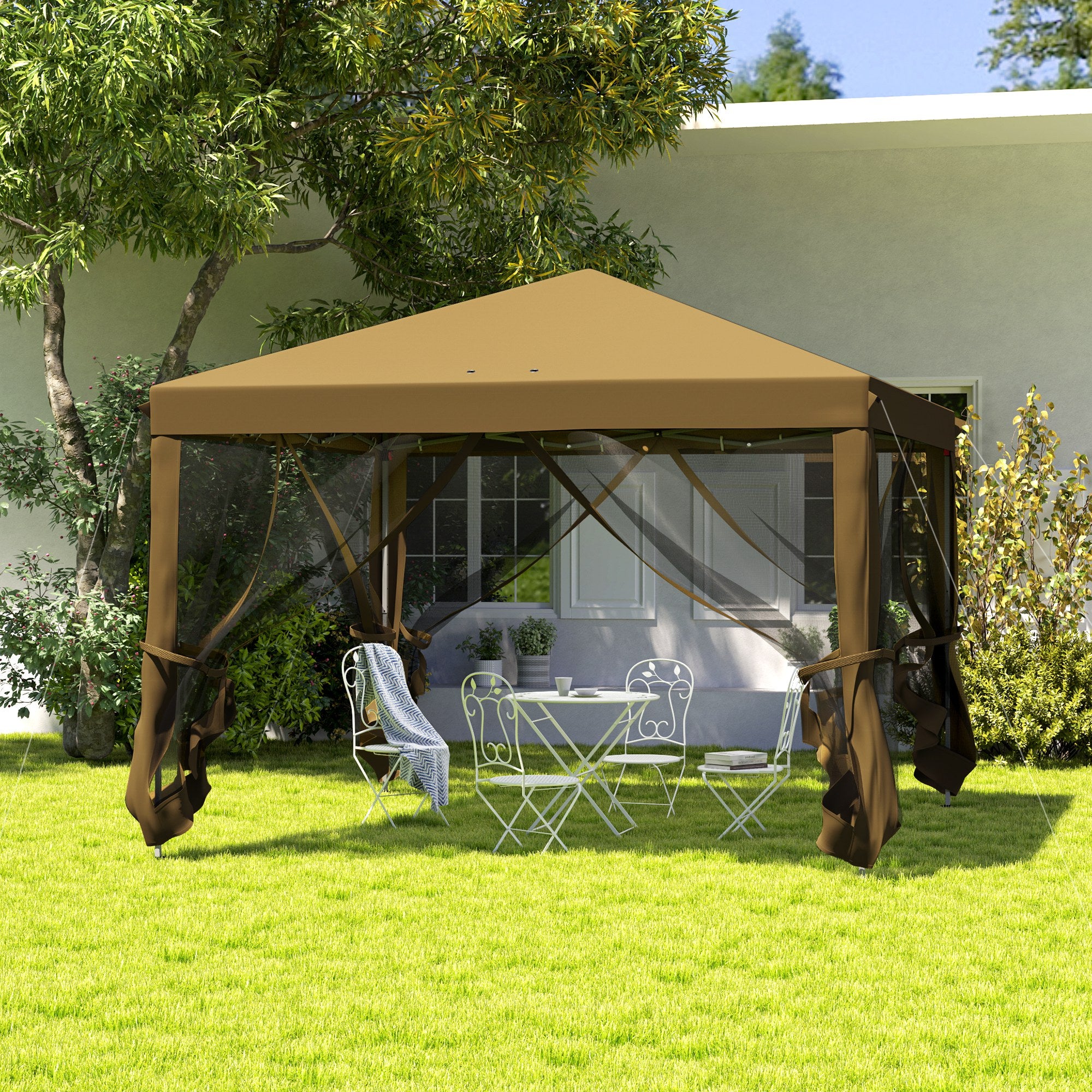 Outsunny 3 x 3√Ç m Pop Up Gazebo, 420D Garden Tent Canopy with Removable Mesh Sidewall Netting, Carry Bag for Garden Patio Outdoor, Khaki