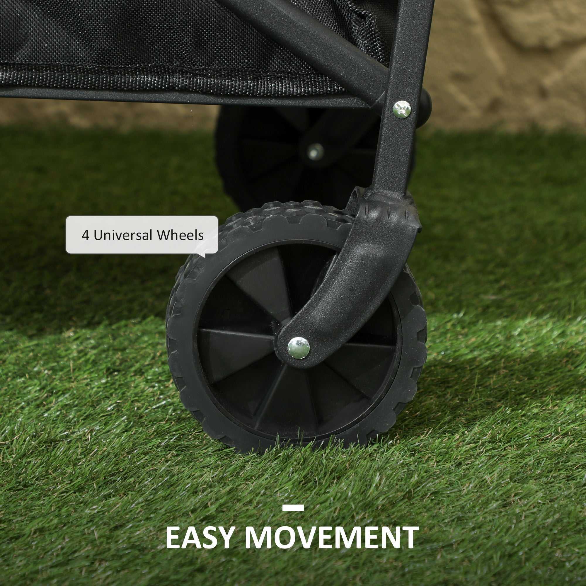 Outsunny 41L Festival Trolley on Wheels, Small Garden Folding Trolley Cart, 60kg Heavy Duty Collapsible Folding Wagon with Adjustable Handle and Carrying Bag for Beach, Camping, Festival, Black