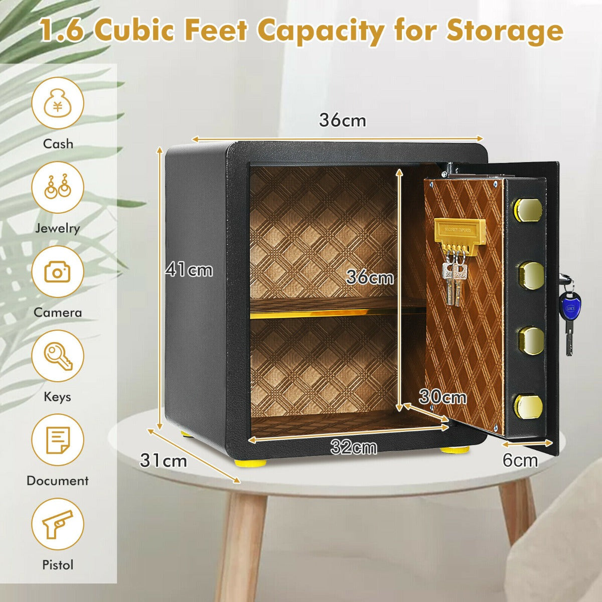 Electronic Safe Box with 3 Opening Ways for Cash Jewelry Deposit-36 x 31 x 41 cm