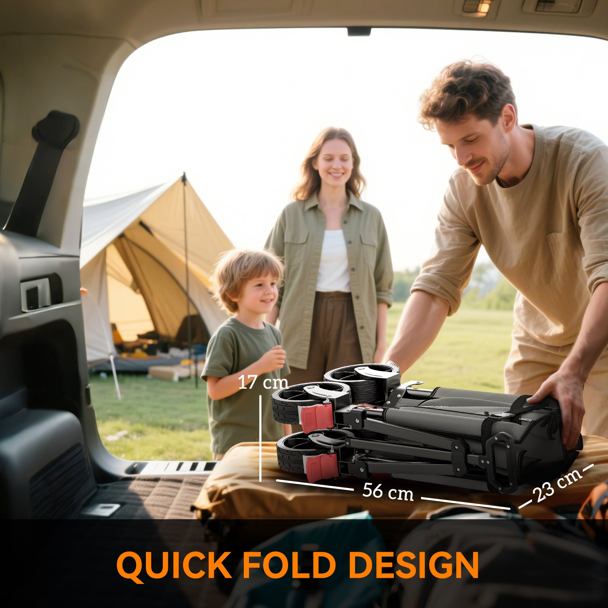 Outsunny Festival Trolley on Wheels, 150L Folding Camping Trolley Cart with Openable Sides, Adjustable Handle and Brakes for Shopping Beach Garden Fishing, Grey