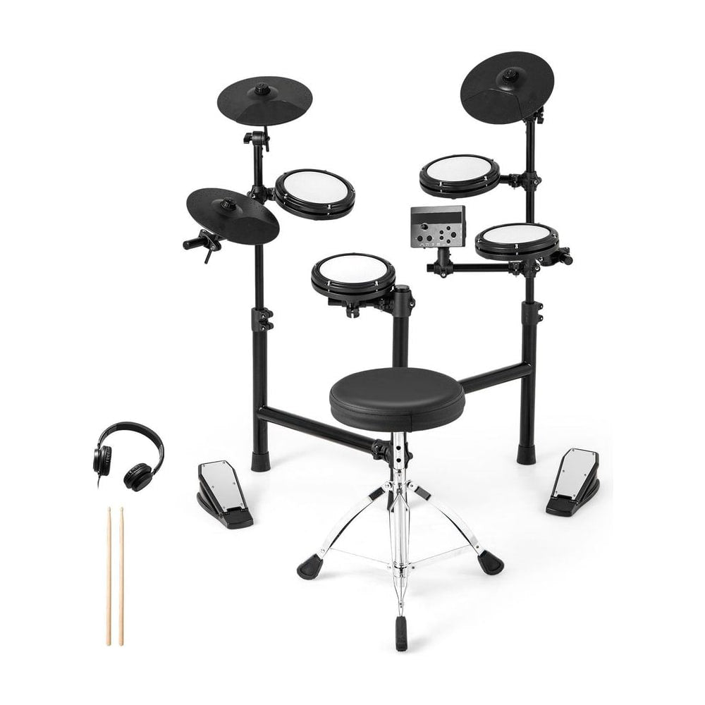 Electric Drum Set with mesh drum pads, cymbals, pedals, stool and headphones