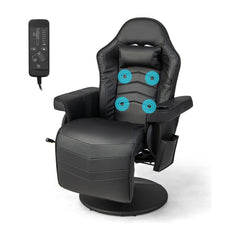 Electric Massage Gaming Chair with cup holder and side pouch in black