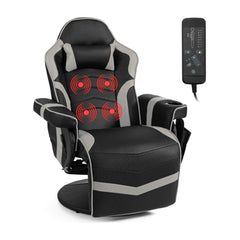 Electric Massage Gaming Chair with cup holder and side pouch in grey