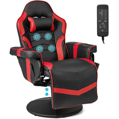 Electric Massage Gaming Chair with cup holder and side pouch in red and black