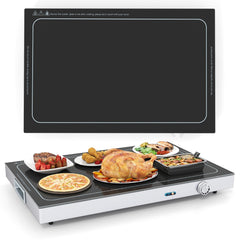 Electric WarmingTray with Adjustable Temperature holding various plates of cooked food