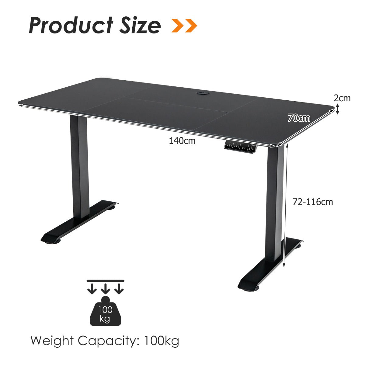 Electric Height Adjustable Standing Desk with Memory Smart Presets and Anti-Collision Function-Black