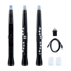 Electronic Wind Instrument Synthesizer with Wireless MIDI in black, shown from three angles