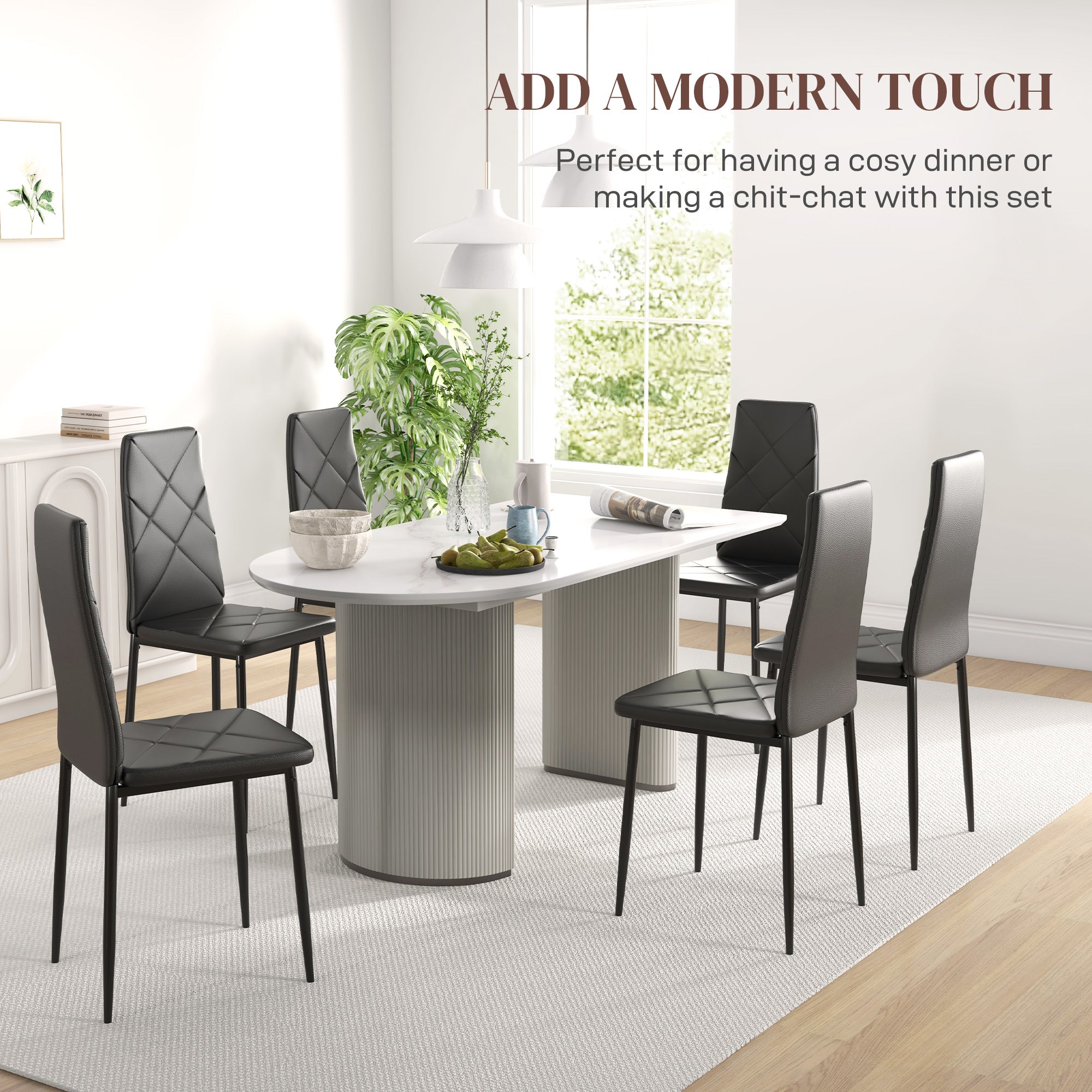 HOMCOM Set of 6 Faux Leather Dining Chairs - Black