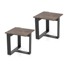 End Table square side tables with T-shaped metal base industrial nightstand set of 2 rustic brown