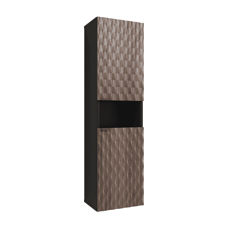 Enzo Floating Bathroom Cabinet 33cm with textured wood doors and a central open storage shelf