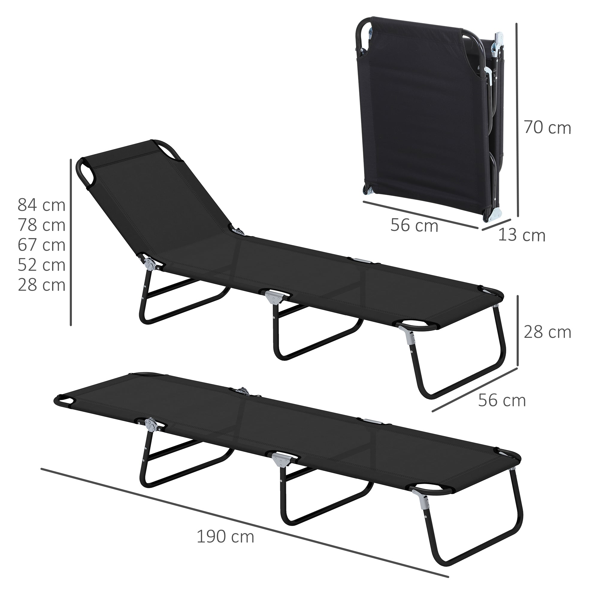 Outsunny Garden Sun Lounger, with Five-Position Back - Black