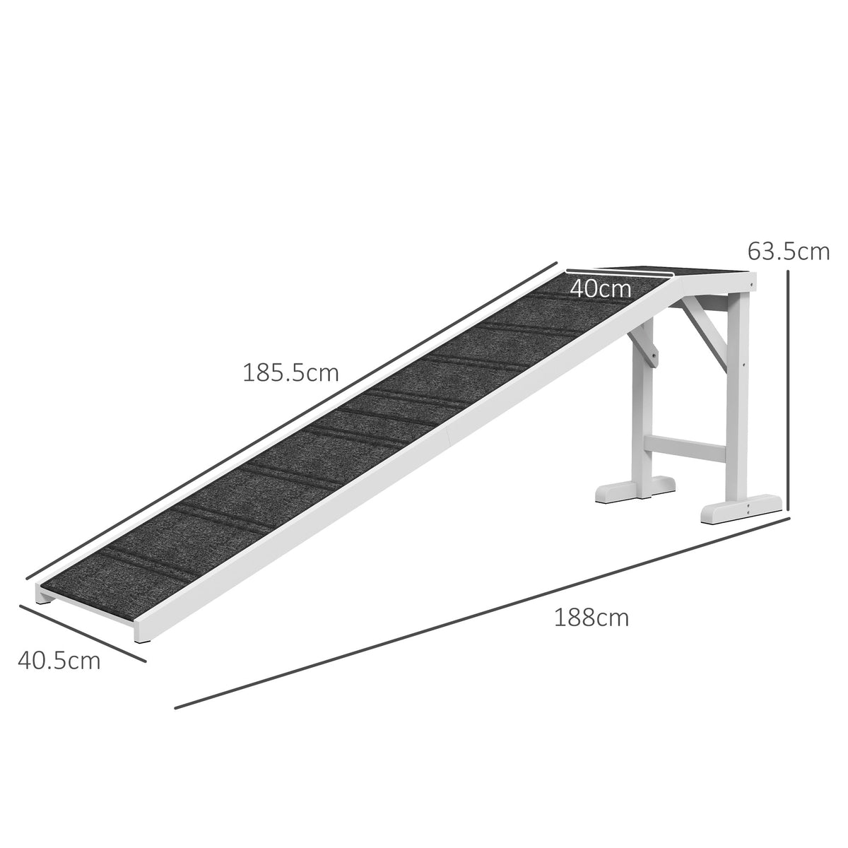 PawHut Pet Ramp for Dogs with Non-Slip Carpet and Top Platform - White & Grey