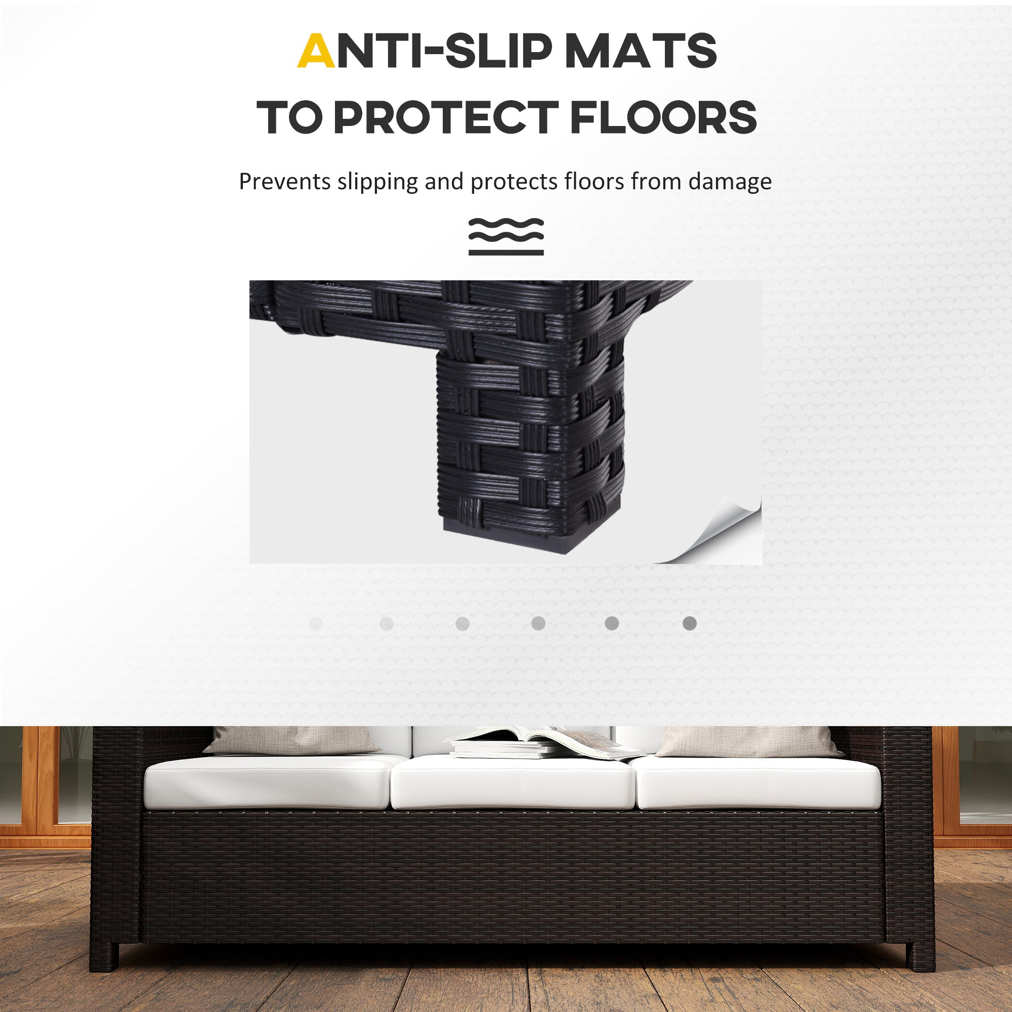 Outsunny 3 Seater Rattan Sofa, All-Weather Wicker Weave Metal Frame Chair with Fire Resistant Cushion, Brown