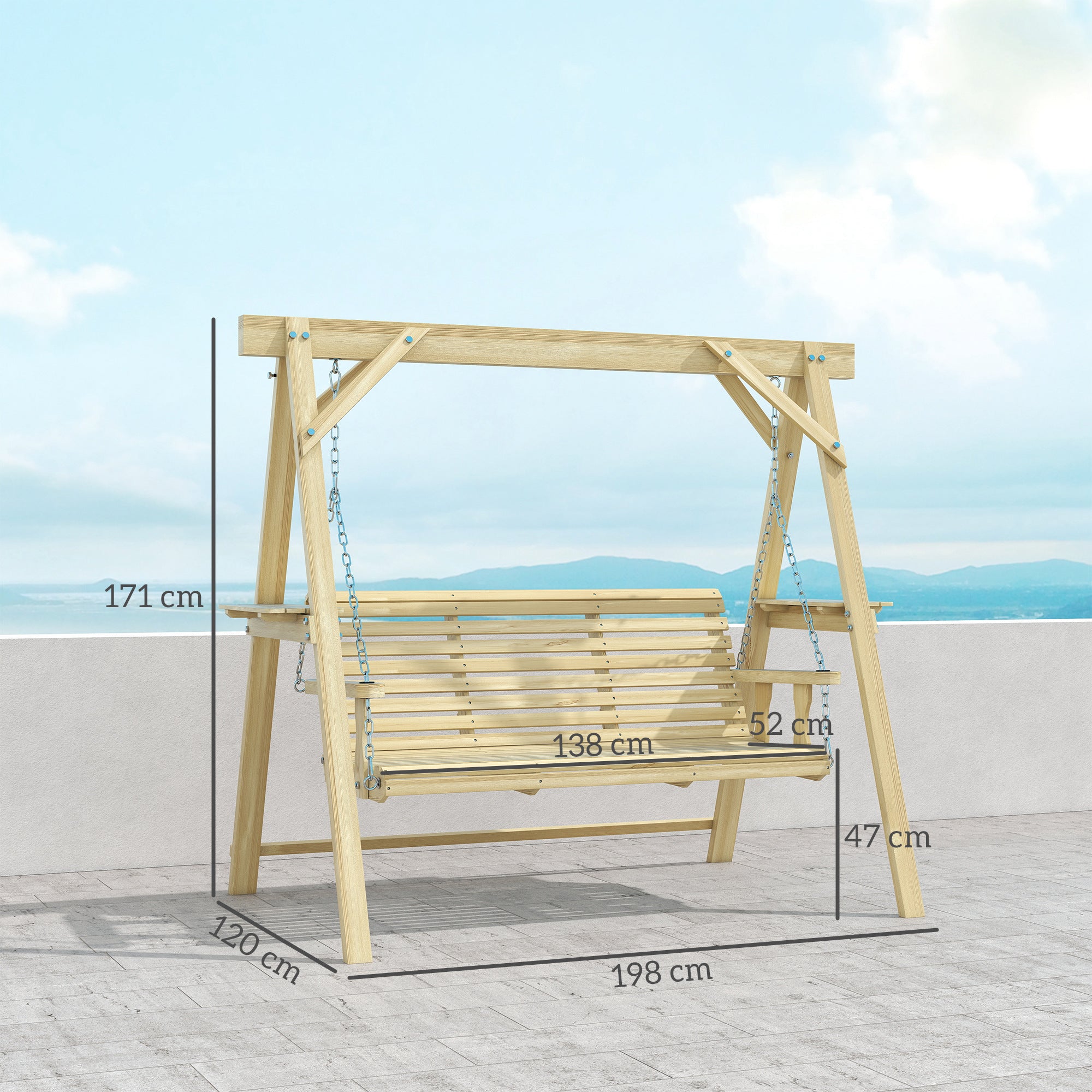 Outsunny Three-Seater Wooden Swing Bench
